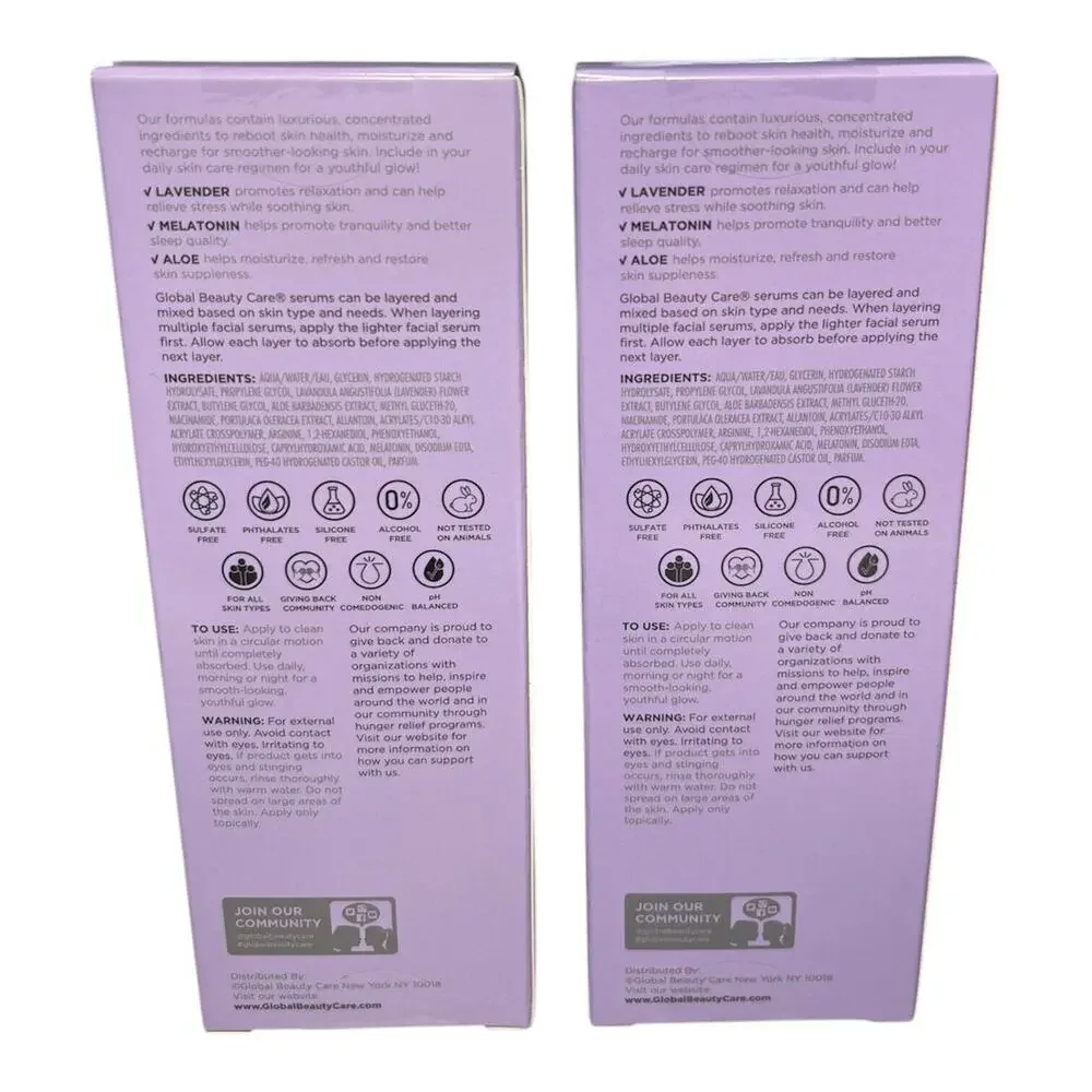 GLOBAL BEAUTY CARE Calming Nighttime Recovery Facial Serum~ 2 pack~ 1 fl oz per